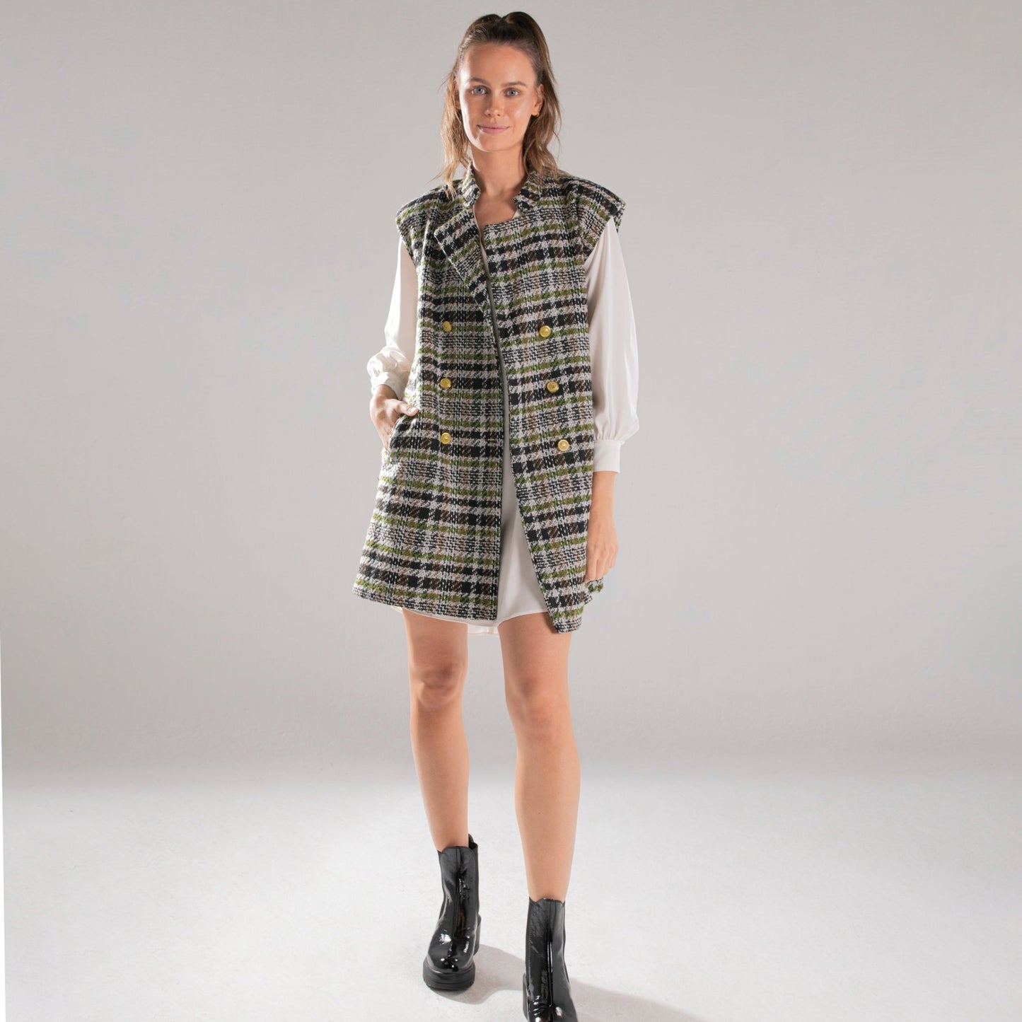 GREEN CHECKED TWEED WAISTCOAT - Siestudioegypt