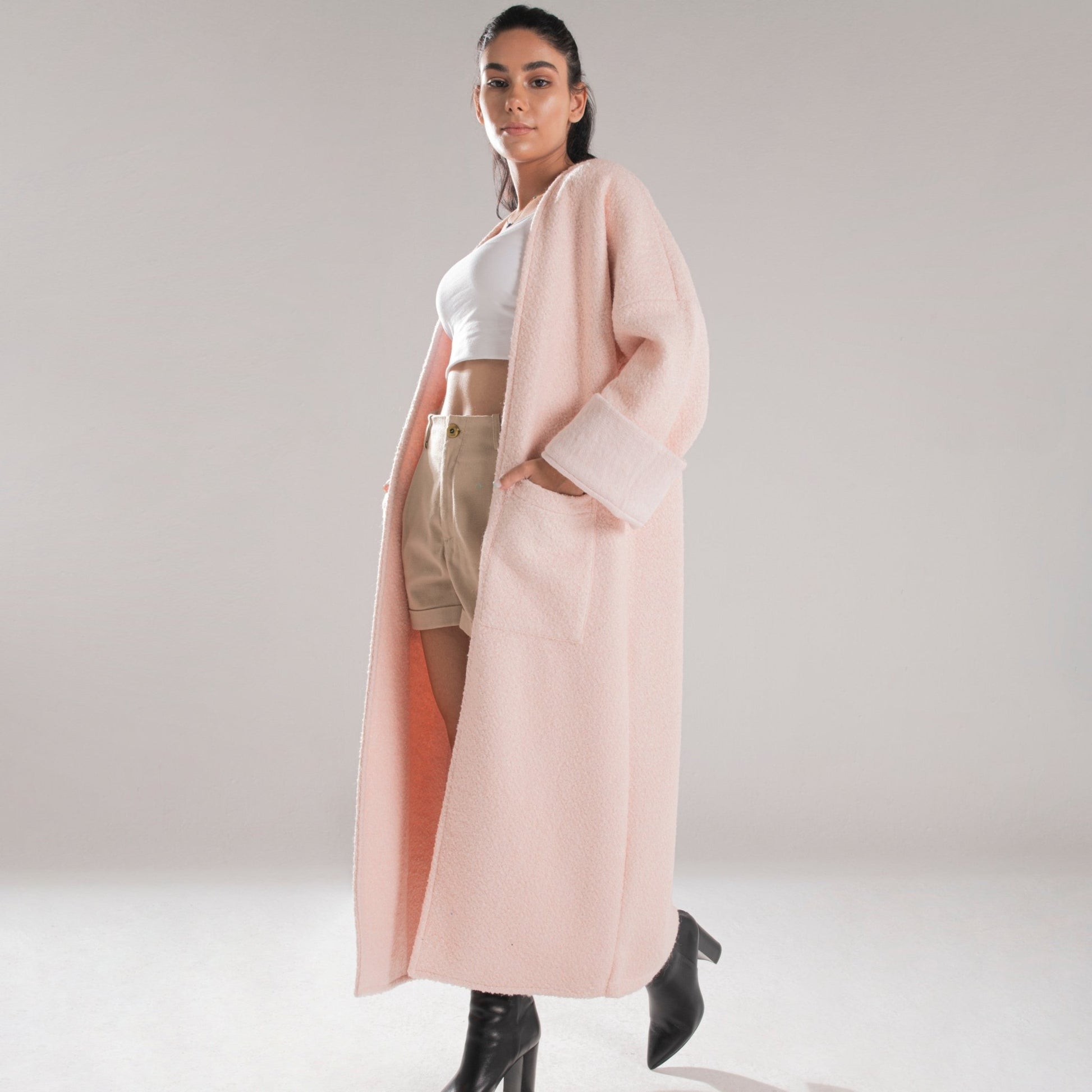 PINK KNITTED WOOLEN OVERSIZE COAT - Siestudioegypt