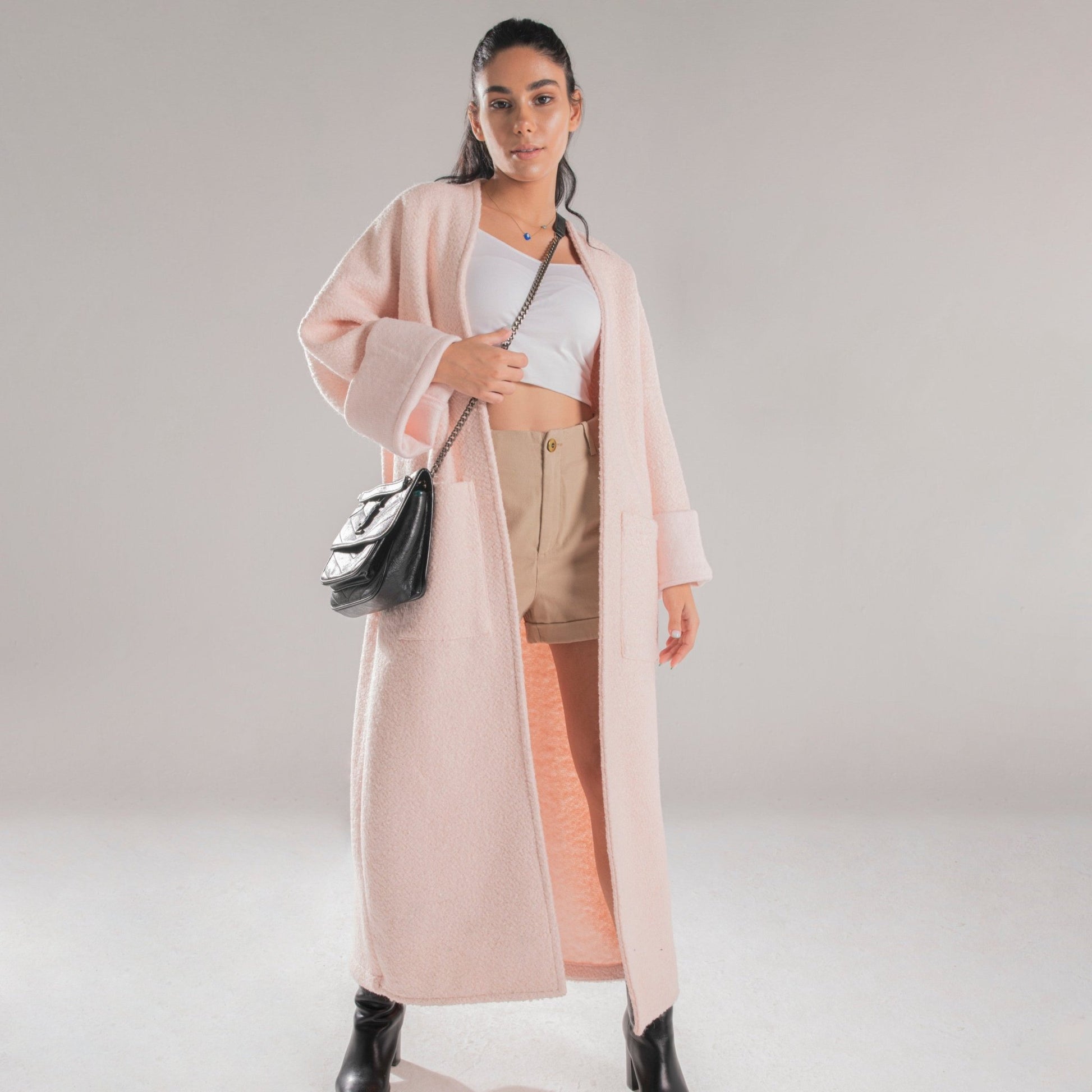 PINK KNITTED WOOLEN OVERSIZE COAT - Siestudioegypt