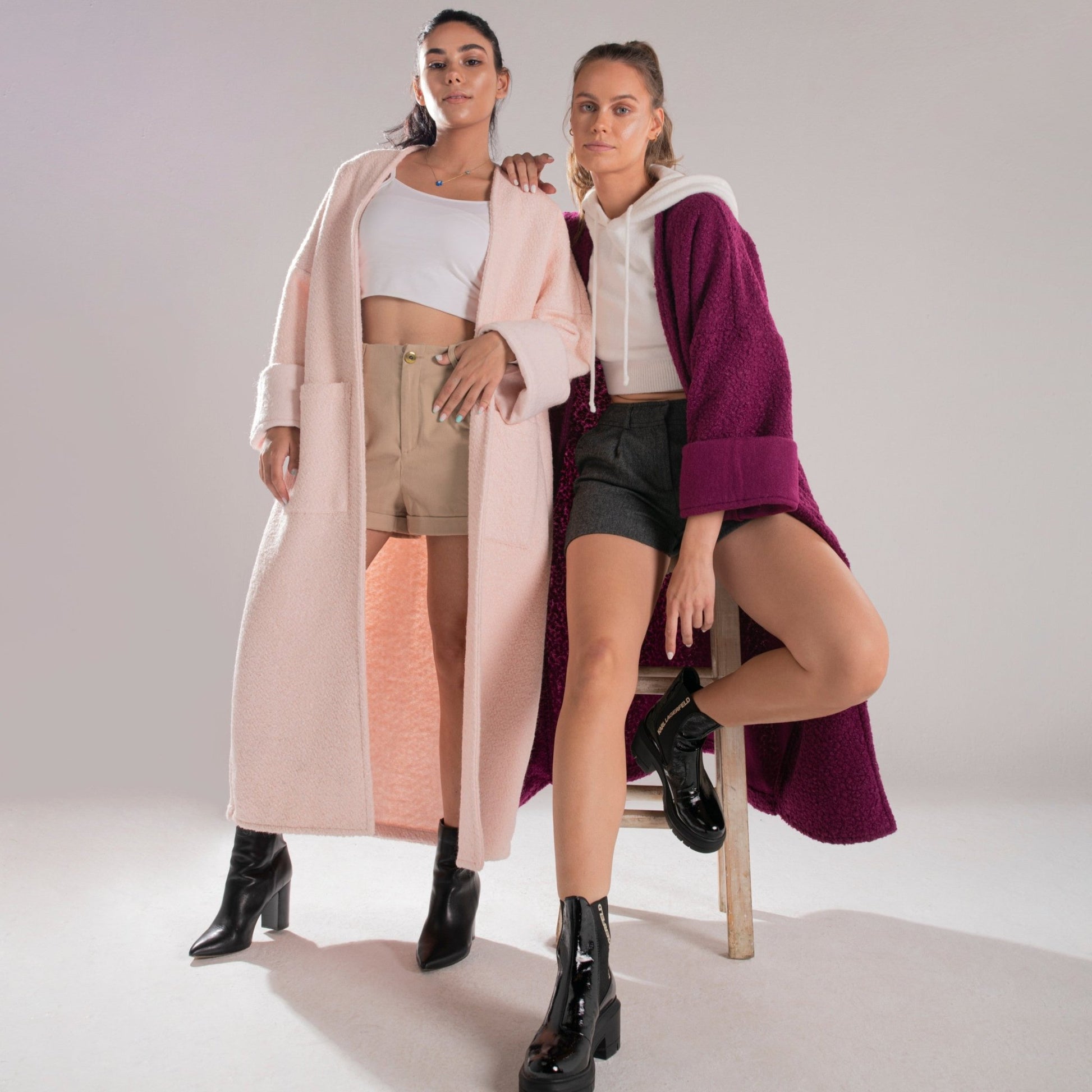 PINK KNITTED WOOLEN OVERSIZE COAT - Siestudioegypt