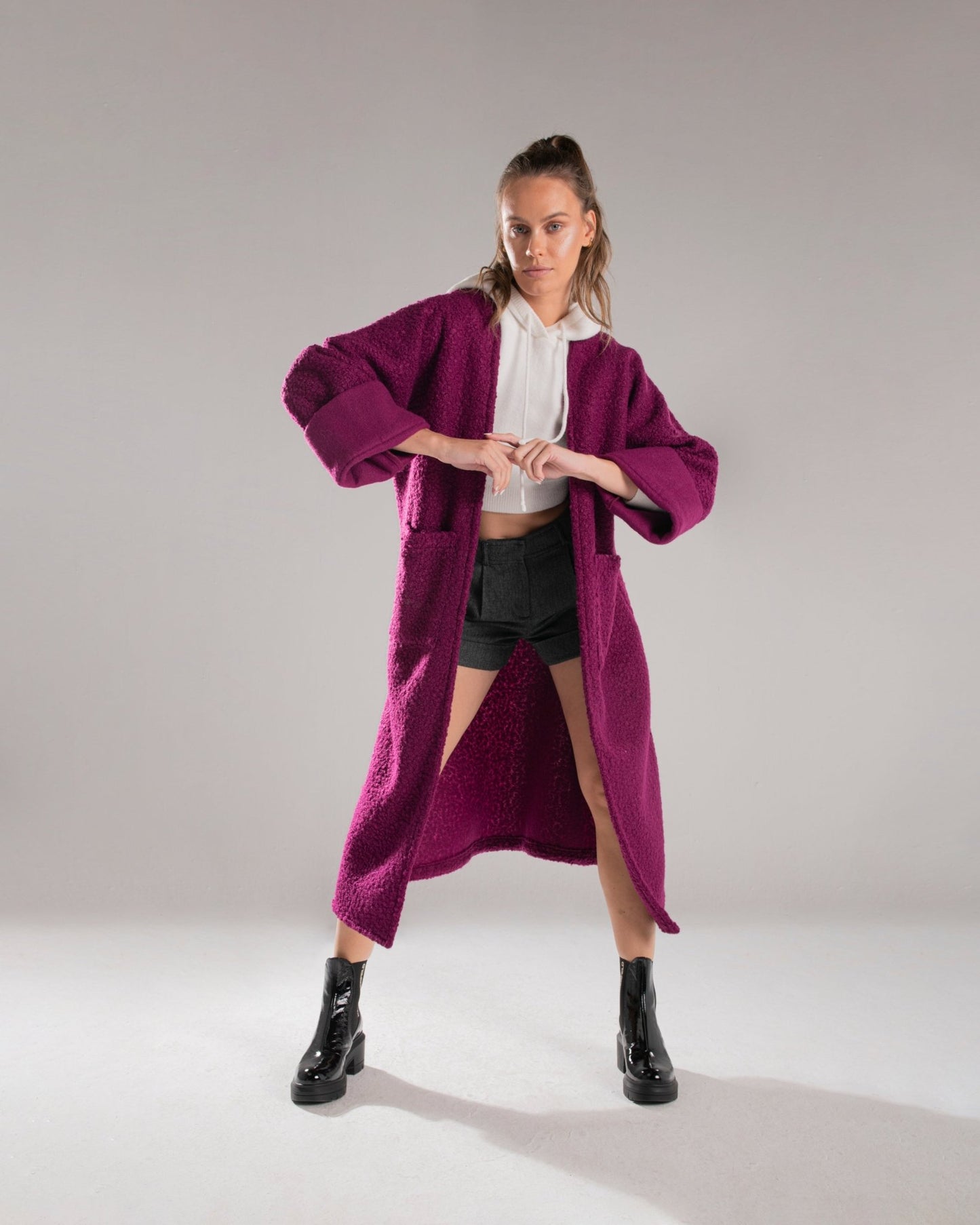 Purple Knitted Woolen Oversize Coat - Siestudioegypt