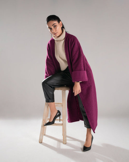 Purple Knitted Woolen Oversize Coat - Siestudioegypt