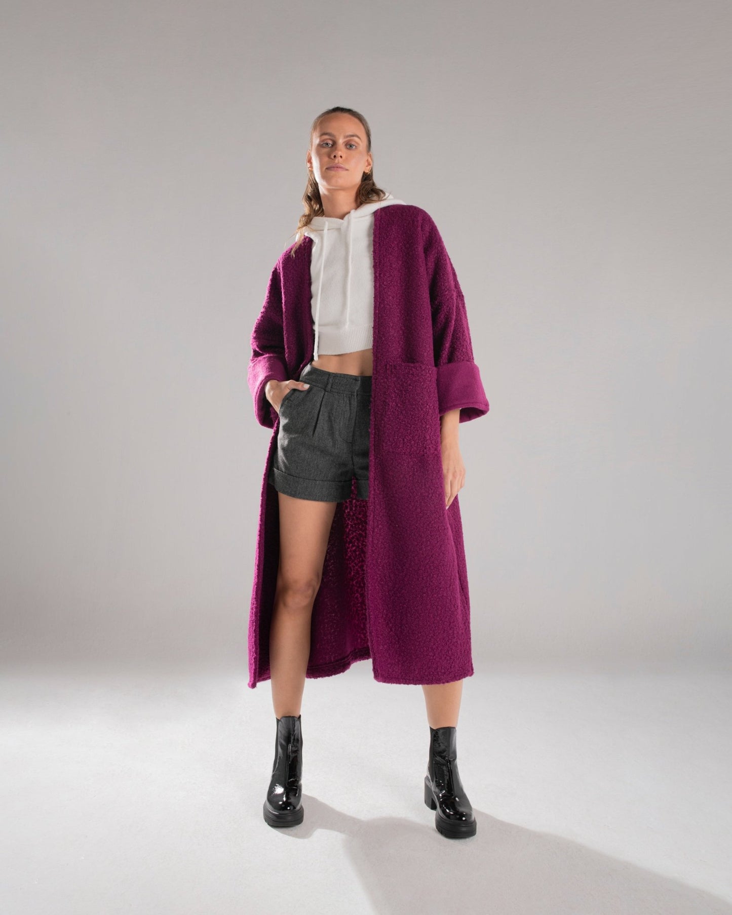 Purple Knitted Woolen Oversize Coat - Siestudioegypt