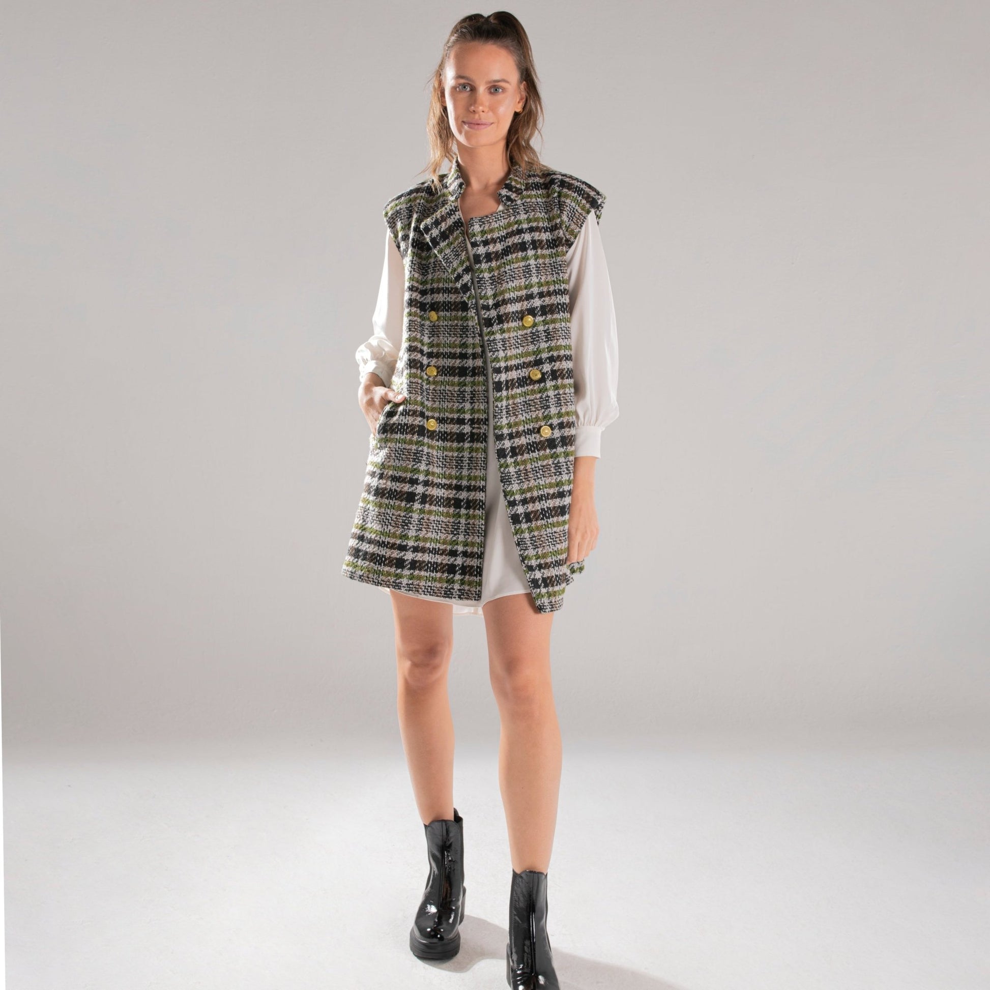 GREEN CHECKED TWEED WAISTCOAT - Siestudioegypt
