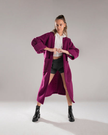 Purple Knitted Woolen Oversize Coat - Siestudioegypt